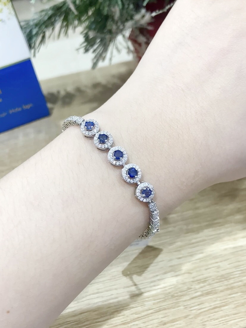 Lắc Tay Đính Đá Sapphire thiên nhiên (Round-shape) - MOON Jewelry