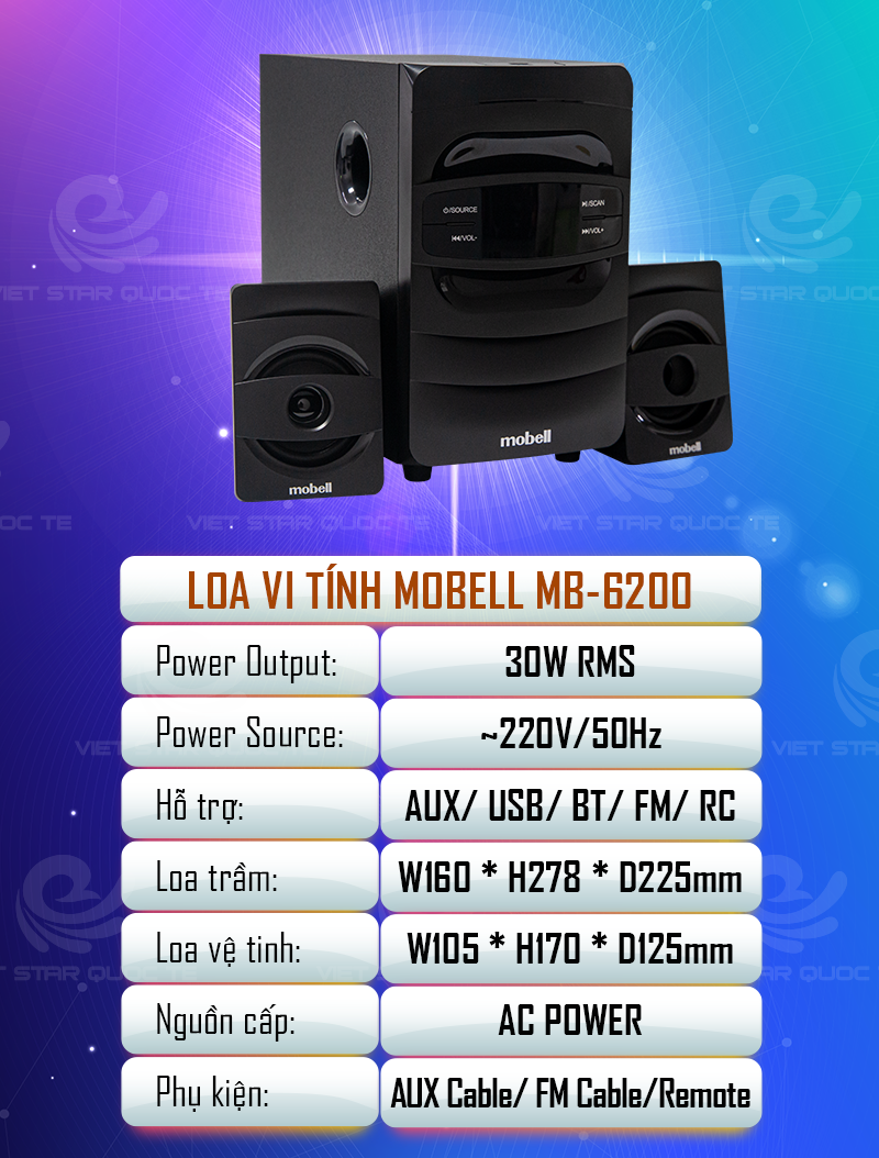 Loa Vi Tính Bluetooth Mobell Công Suất 20W, Có Remote - Hàng Chính Hãng