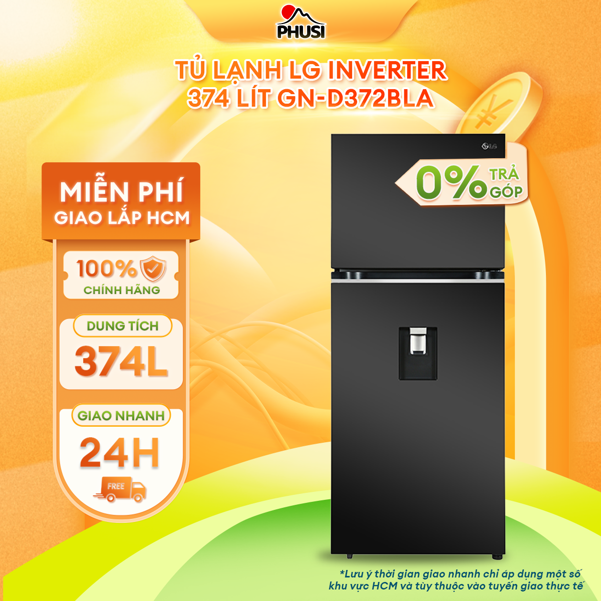 Tủ lạnh LG Inverter 374L GN-D372BLA - Hàng chính hãng - Giao HCM và 1 số tỉnh thành