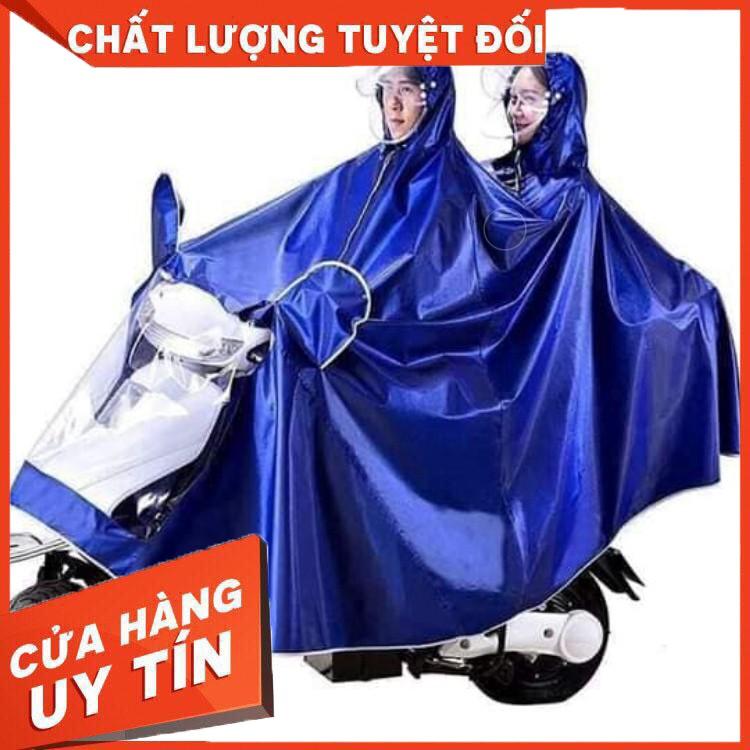 Áo mưa đôi 2 đầu dáng trùm rộng có tai bằng túi bóng kính che gương và đèn xe