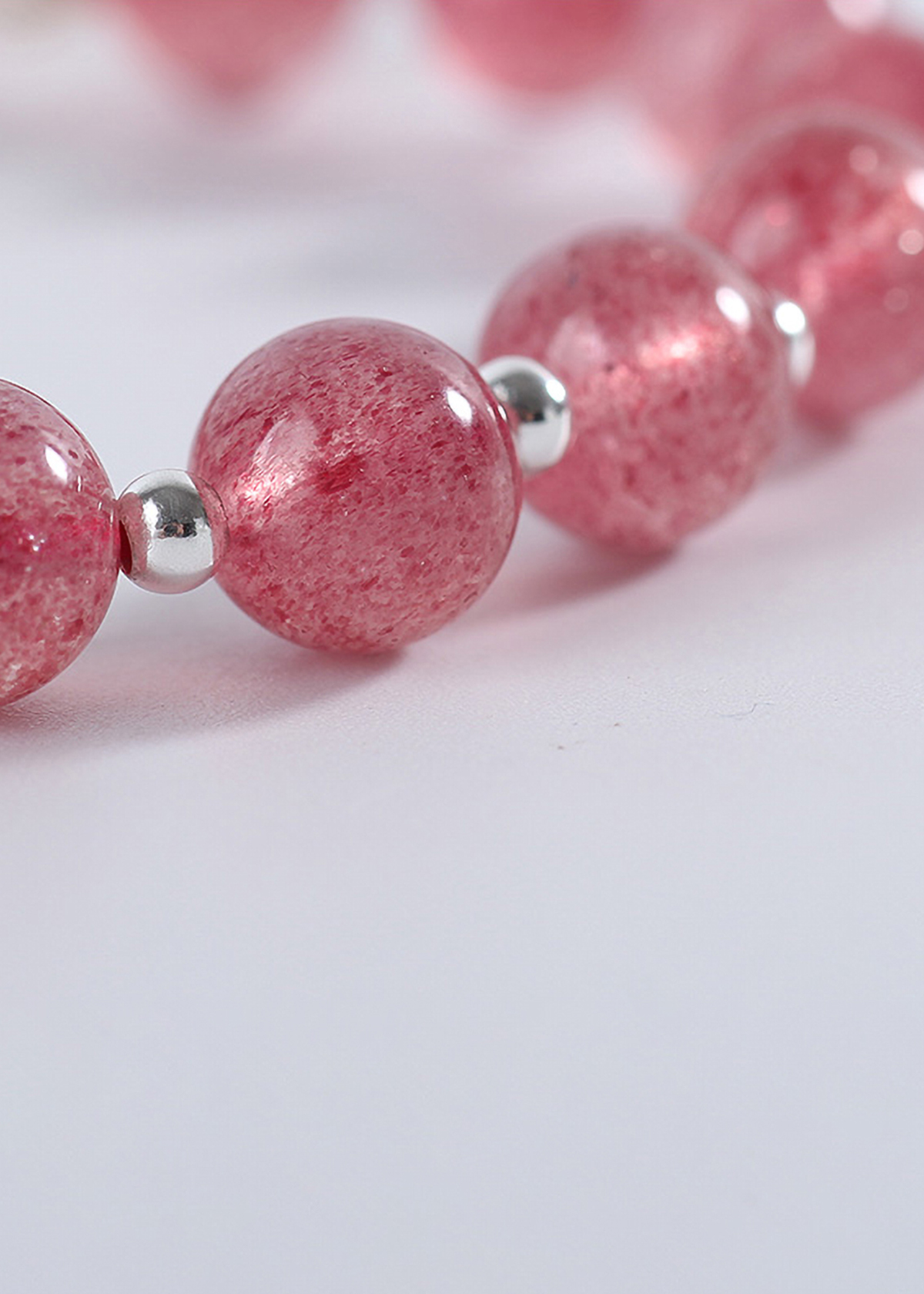 Vòng đôi đá thạch anh dâu phối charm lá bạc mệnh hỏa, thổ - Ngọc Quý Gemstones