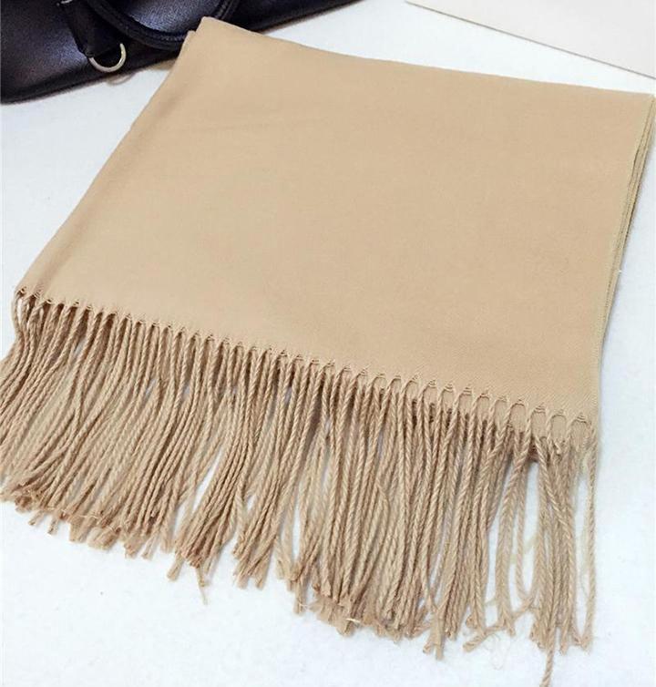 Khăn Choàng Cổ Len Dạ Nữ Màu Kem Trơn - Cashmere - 200x60cm