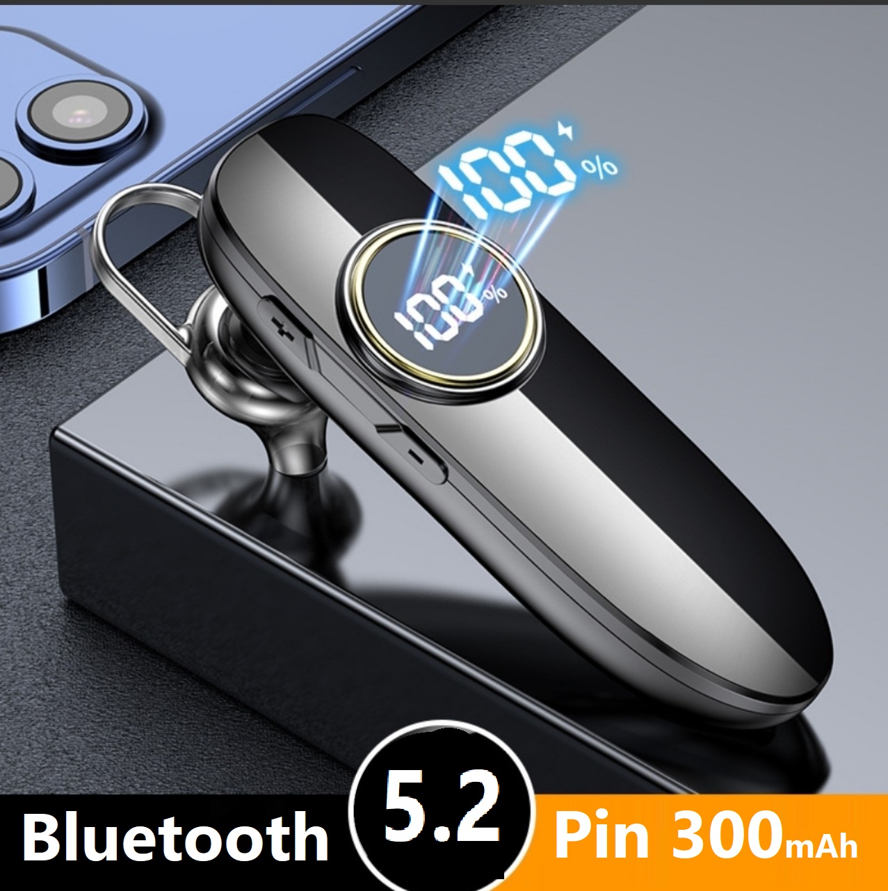 Tai Nghe Bluetooth Không Dây Chip 5.2 Màn Hình Led , Dung Lượng Pin Lớn 300mAh Có Thể  Sử Dụng Liên Tục Từ 20h - 40h .