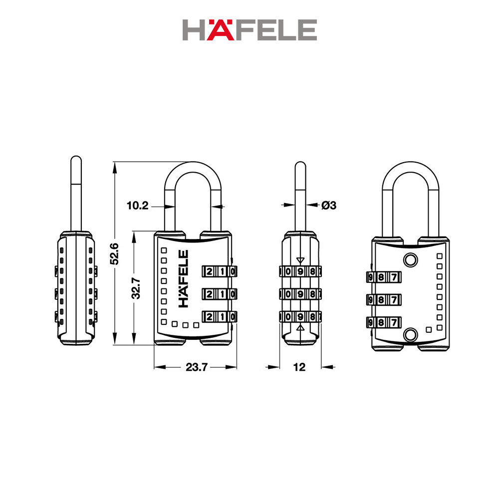 Khóa số Hafele 20301 màu cam - 482.09.005 (Hàng chính hãng)