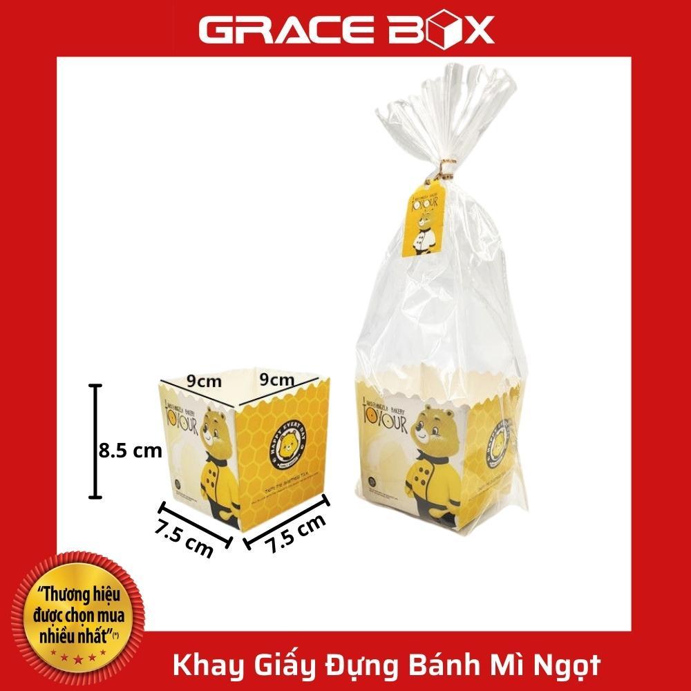 Xấp 10 Khay Giấy Đựng Bánh Mì Ngọt Đầu Bếp Gấu Xinh Xắn