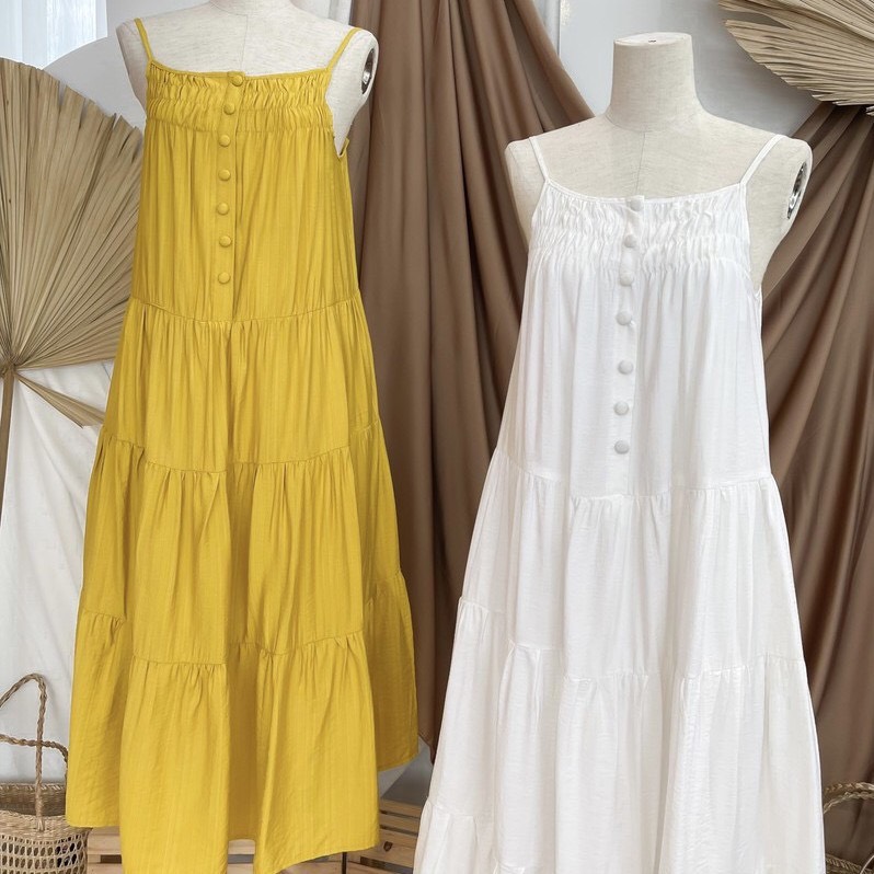 Đầm maxi 2 dây tầng nút bọc siêu xinh có 3 màu