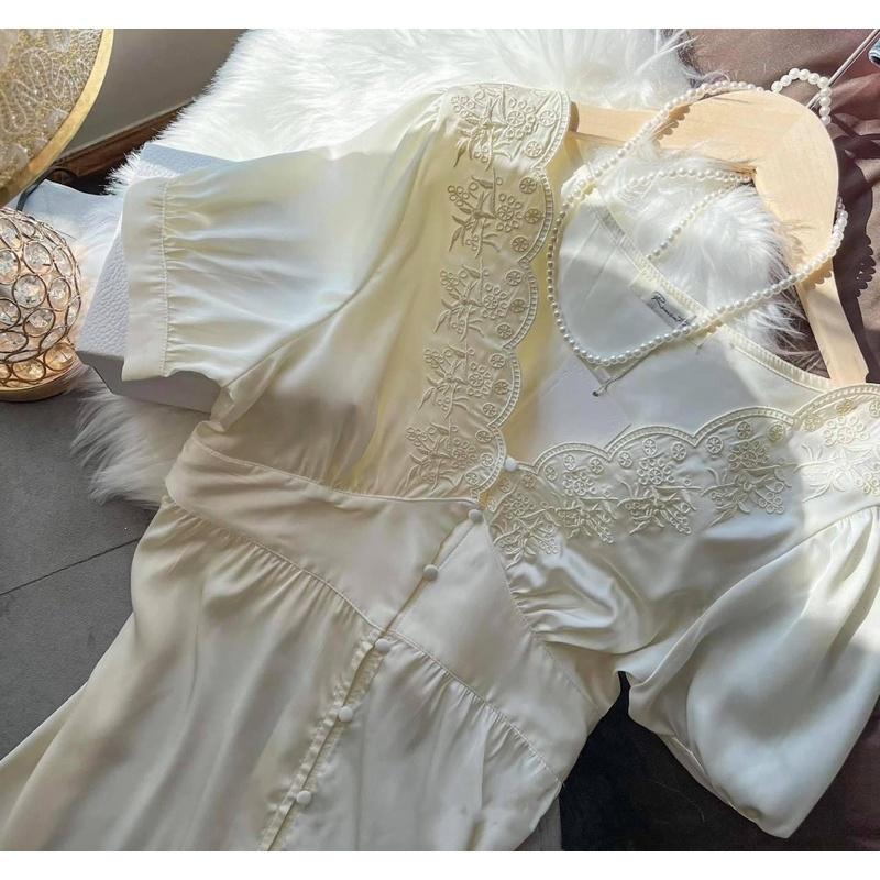 ĐẦM THÊU LỤA CÔNG CHÚA TAY NGẮN