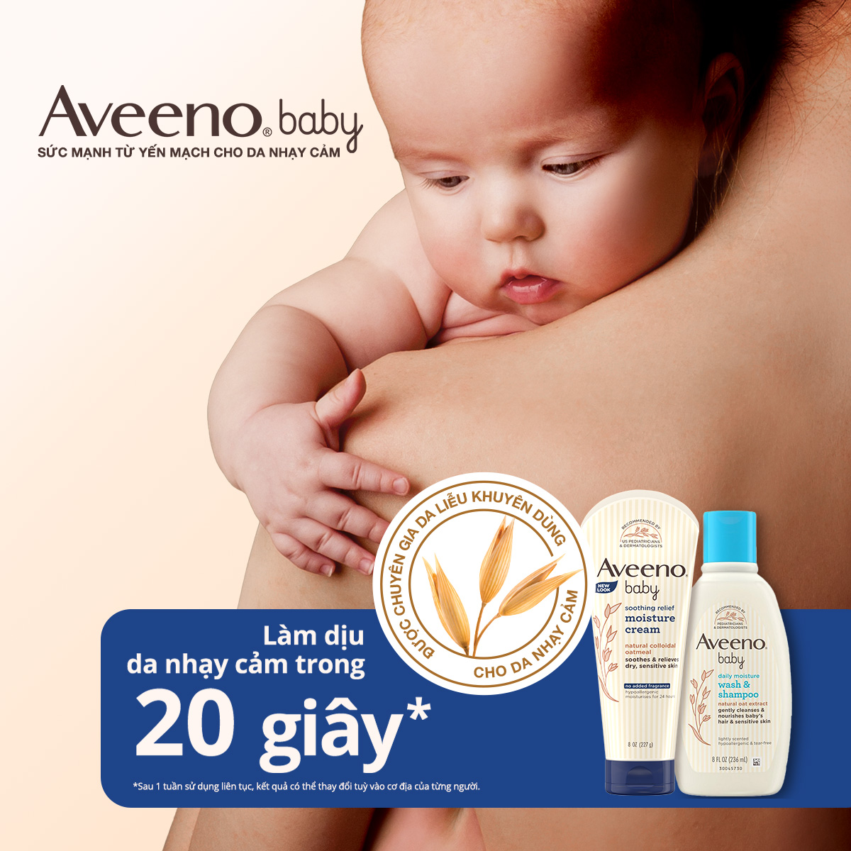 Bộ làm sạch & dưỡng ẩm dành cho da khô & nhạy  cảm cho bé Aveeno Baby (236ml+227g)