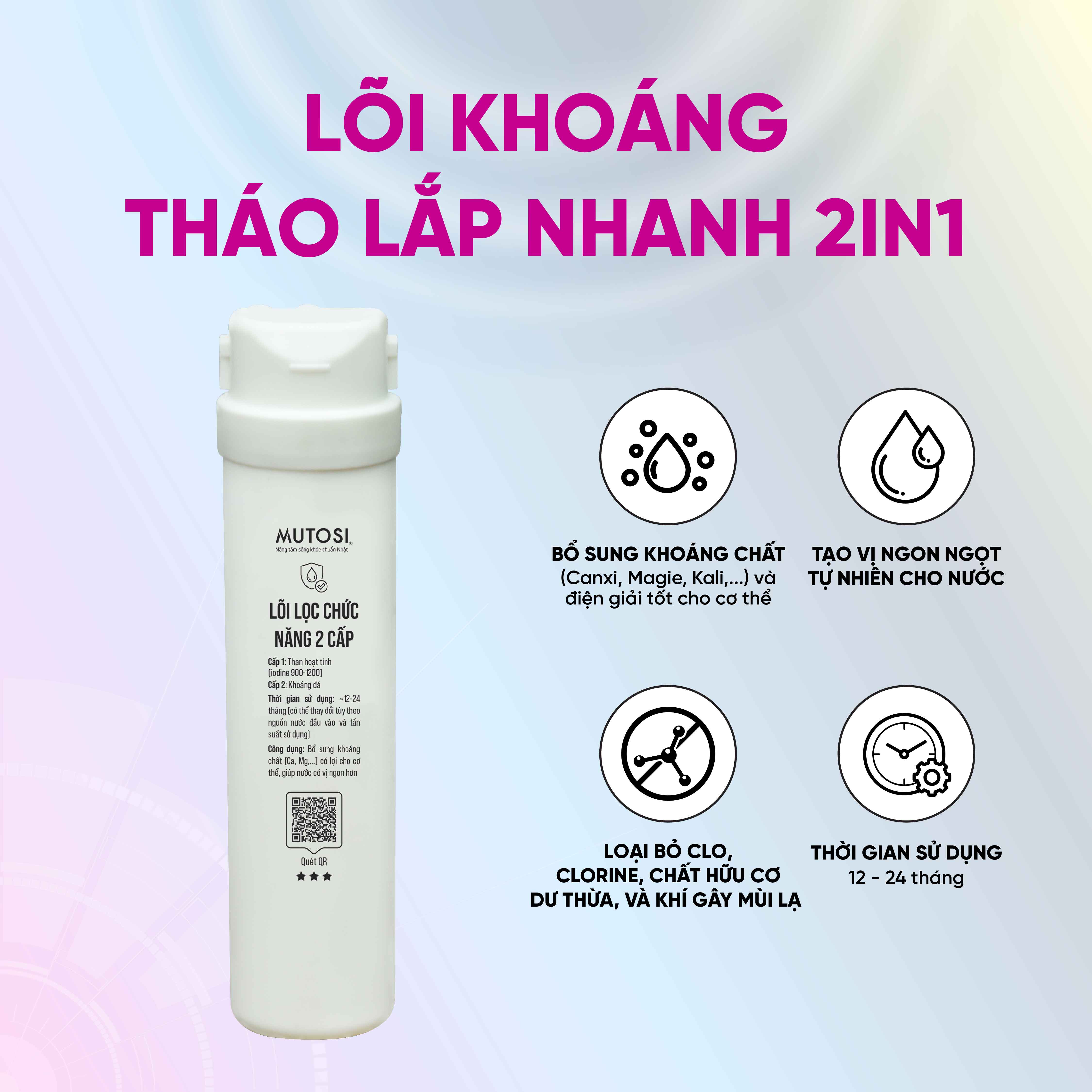 Lõi khoáng tháo lắp nhanh 2 in 1 - Hàng chính hãng Mutosi