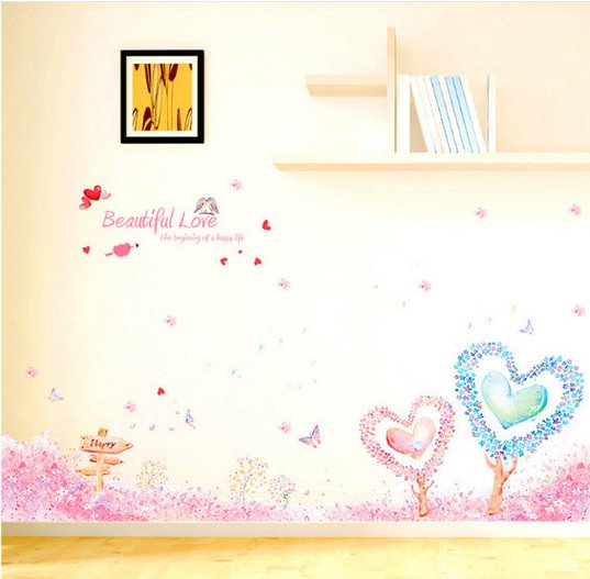 Decal dán chân tường trái tim hồng có sẵn keo CT52