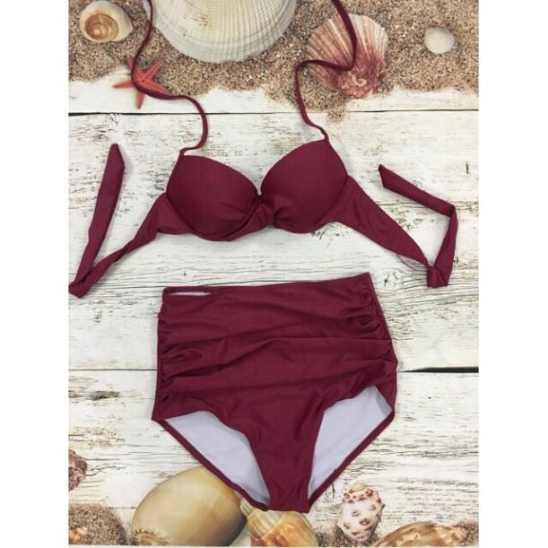 Bikini - Bộ bơi áo gọng không nơ, quần cạp cao (nhiều màu) - Eva Shop - Che khuyết điểm và tôn dáng cực tốt