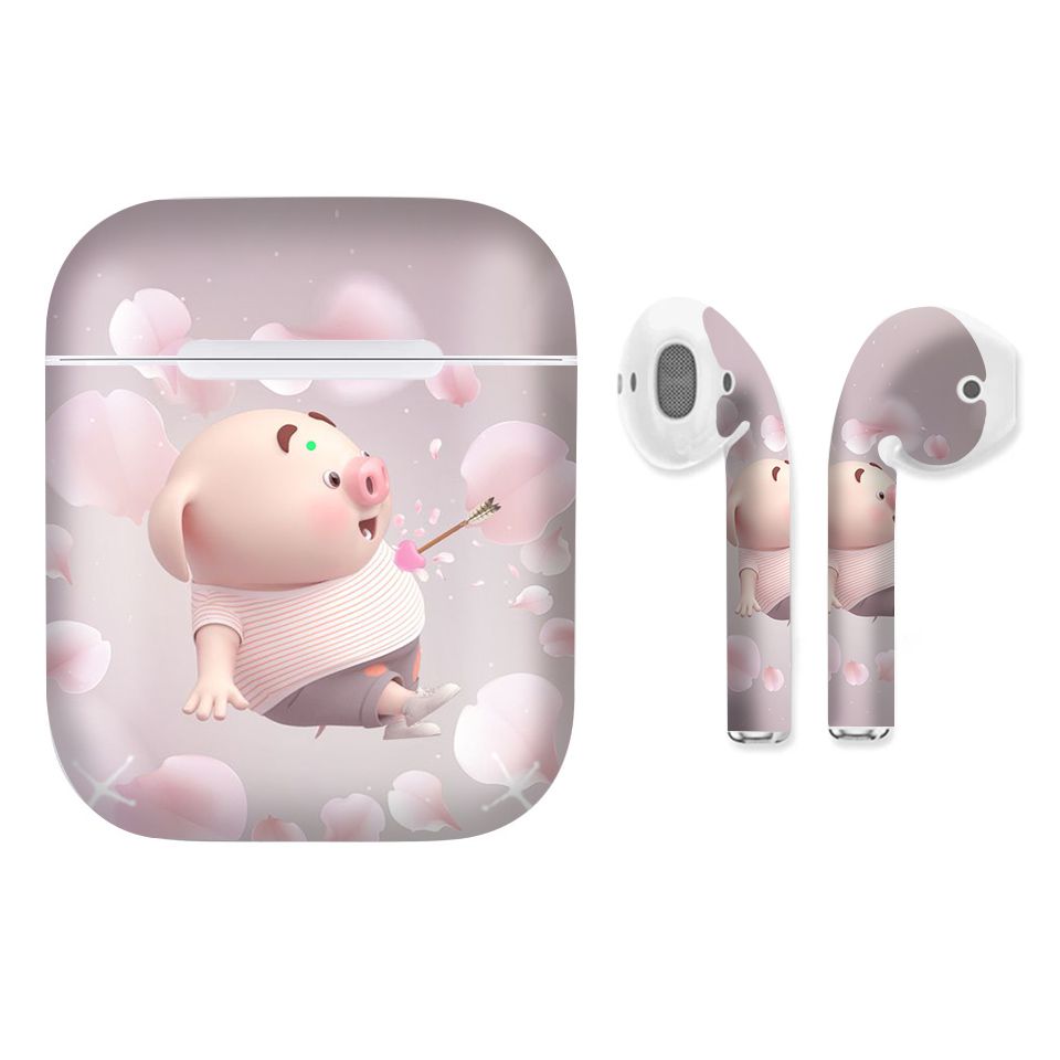 Miếng dán skin chống bẩn cho tai nghe AirPods in hình Heo con dễ thương - HEO2k19 - 187 (bản không dây 1 và 2)