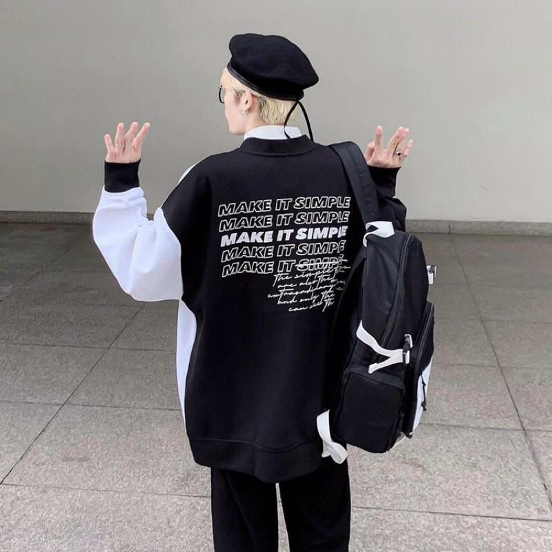 Áo khoác cadigan phối hai màu đen trắng chất nỉ ngoại form dưới 68kg cho các bạn nam nữ