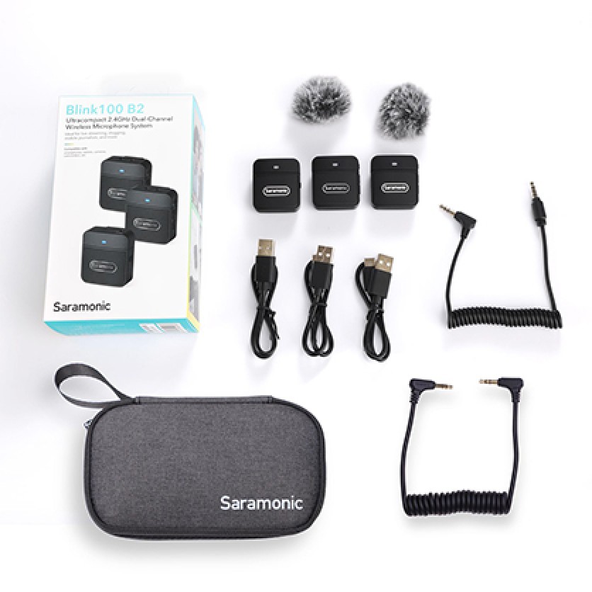 Micro Thu Âm Không Dây Saramonic Blink 100 B2 - Dành Cho Máy Ảnh, DSLR Điện Thoại, Laptop - Thời Lượng Pin 10h - Hàng Chính Hãng