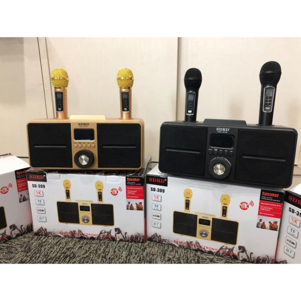 Loa Bluetooth Mini Karaoke SDRD SD 309 - Bản Cao Cấp Chất Lượng, Kèm 2 Micro Sạc Không Dây. Bảo Hành 12 Tháng
