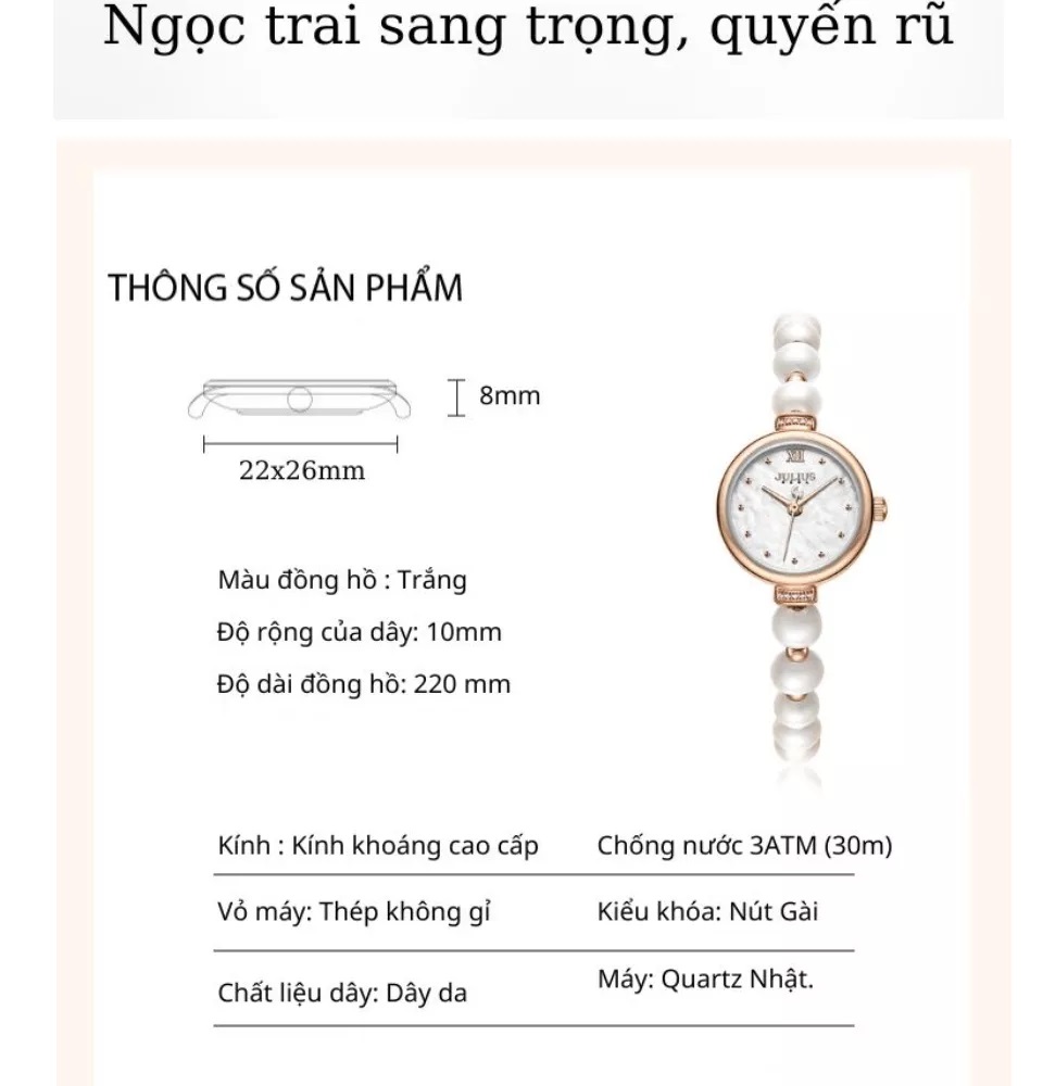Đồng hồ nữ Julius thời trang dây ngọc trai Ja-1346