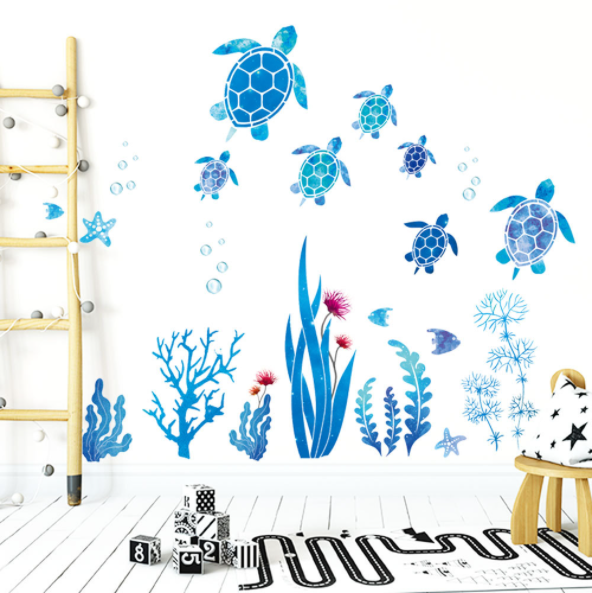 Decal trang trí tường - Đàn rùa biển xanh