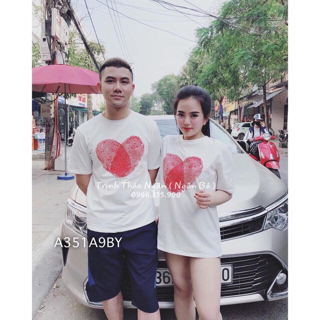 Áo thun đôi vân tay hình tim