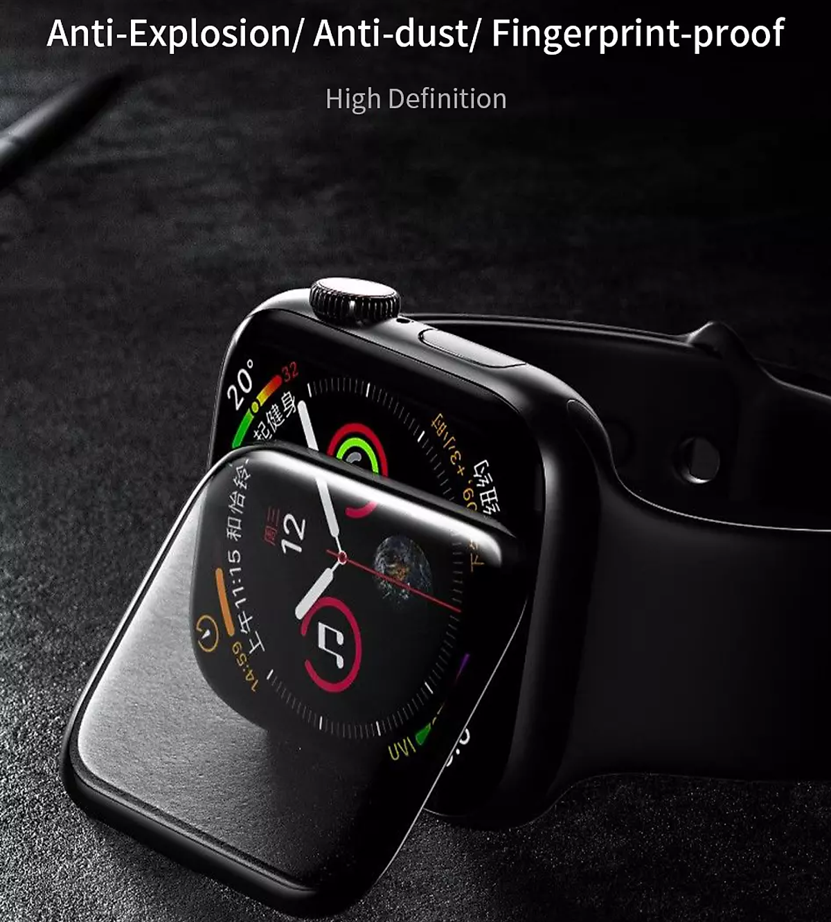Bộ 2 miếng dán màn hình kính cường lực Full 3D dành cho Apple Watch Series 4/5/6/Se/S8 Ultra hiệu WIWU iVista Chống va đập, vát cạnh 2.5D, hạn chế vân tay - hàng nhập khẩu