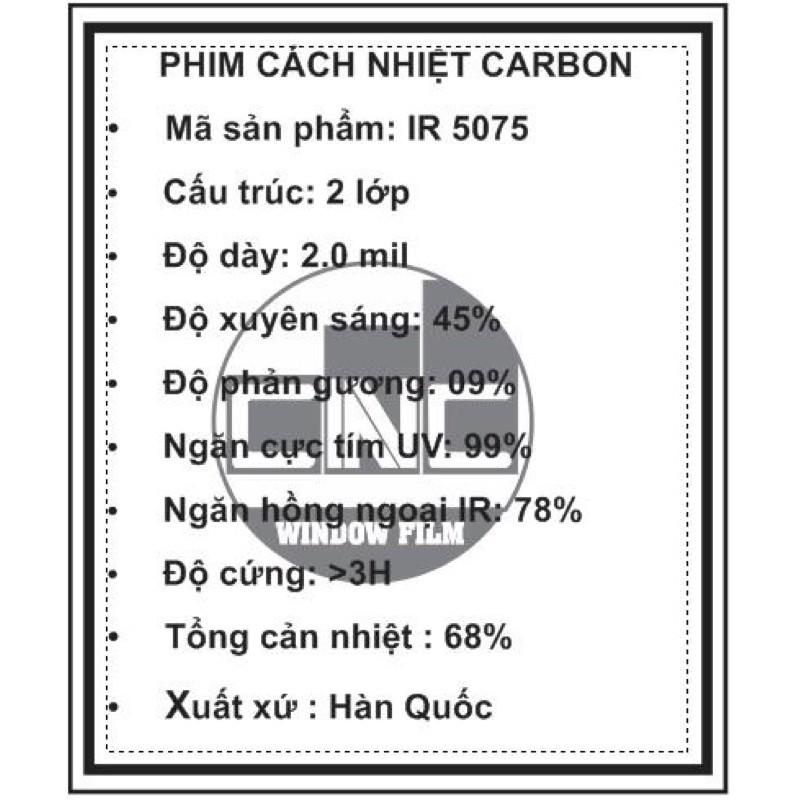 1,5m2 Phim cách nhiệt hàn quốc IR 5075 (carbon trong suốt)