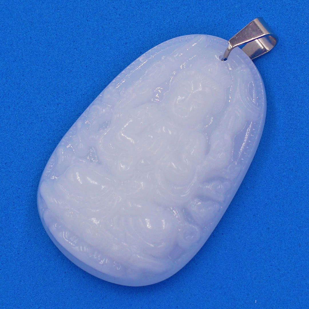 Mặt Phật Thiên thủ thiên nhãn đá thạch anh trắng 3.6 cm kèm móc và dây chuyền inox, Mặt Phật bản mệnh, Quan âm nghìn tay nghìn mắt