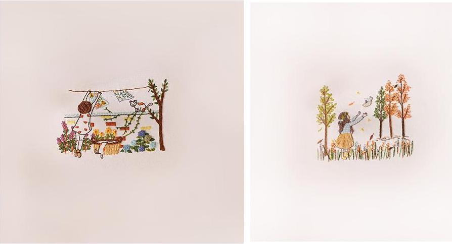 2 Set Stamped Embroidery Kit Colorful Life Pattern DIY Home Decor
