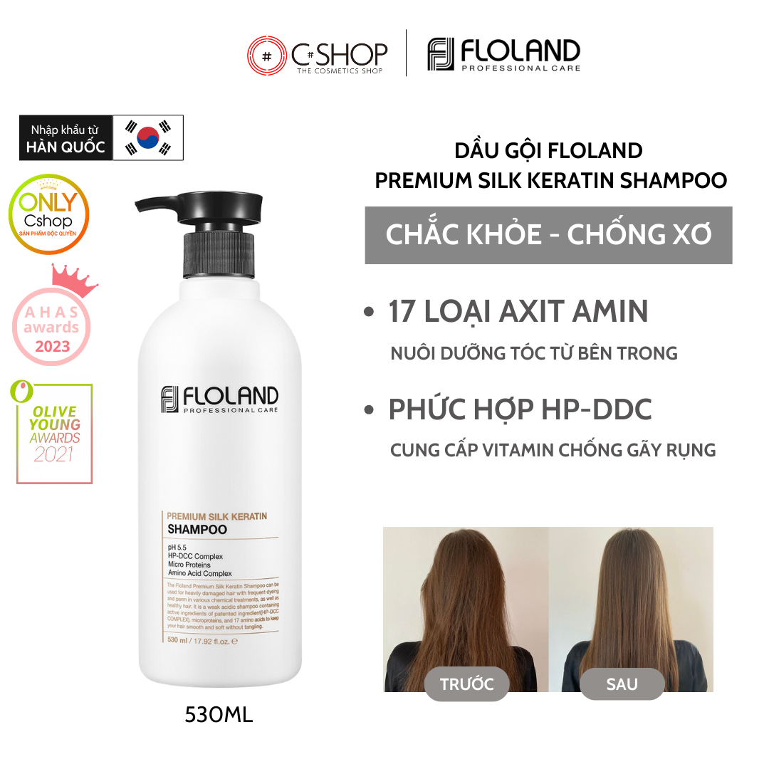 Dầu gội chăm sóc tóc hư tổn Floland Premium Silk Keratin Shampoo