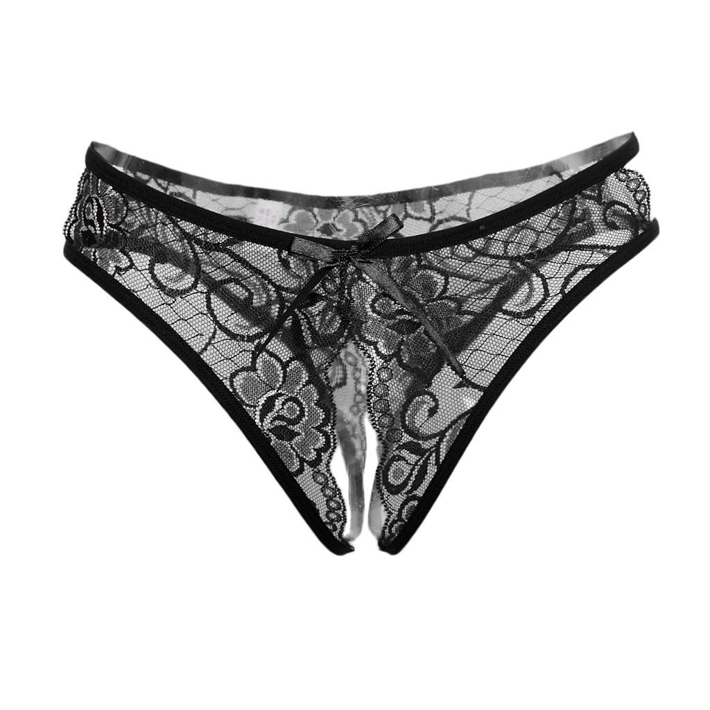 2 Pack Womens Sexy Floral Lace Thong Underwear Crotchless Panties Lingerie
