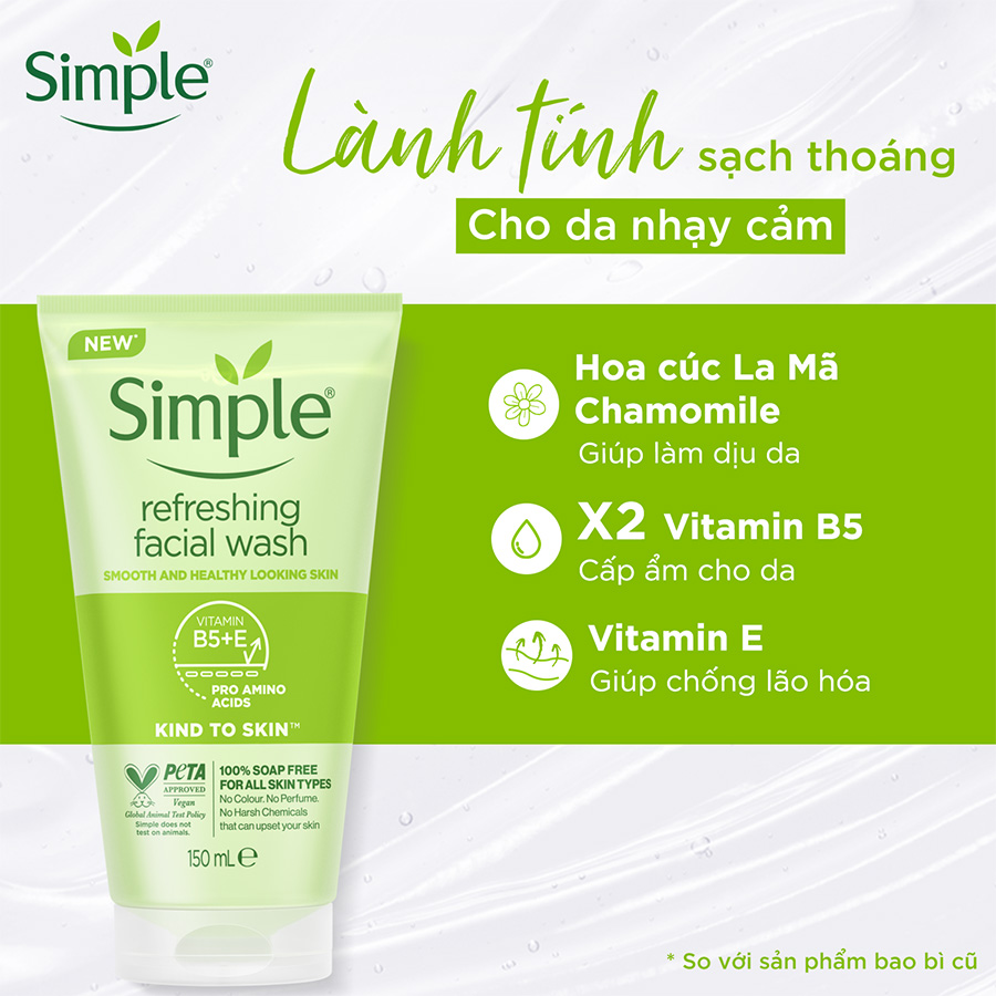 Combo 2 Sữa rửa mặt Simple giúp da sạch thoáng 150mlx2 & Nước tẩy trang Simple 200ml