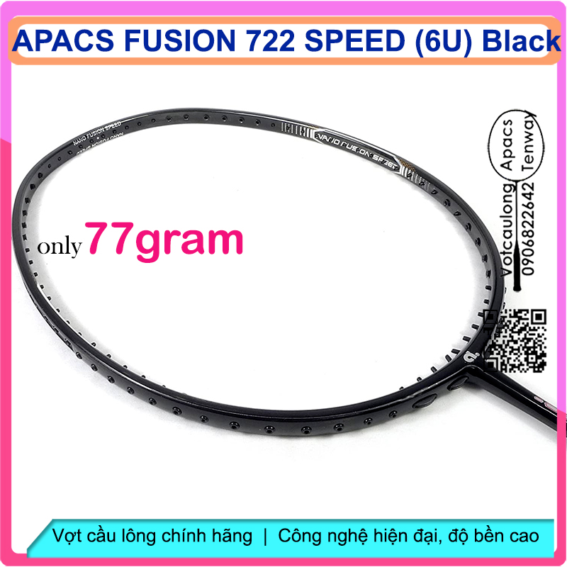 [Vợt cầu lông Apacs Nano Fusion Speed 722 Black - 6U] Siêu nhẹ như không, cân bằng công thủ, sơn nhám tuyệt đẹp
