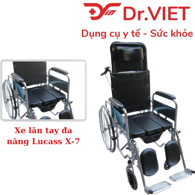 Xe lăn tay đa năng Lucass X-7 Hàng chính hãng - Hỗ trợ người già dễ di chuyển, có bô vệ sinh, có chế độ ngả lưng, có phanh tay tùy chỉnh, chống lật,