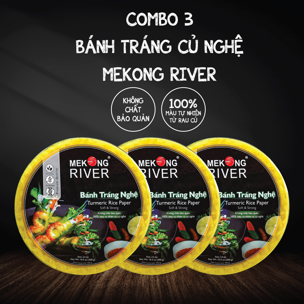 Combo 3 Túi Bánh Tráng Nghệ Mekong River 16cm 300g