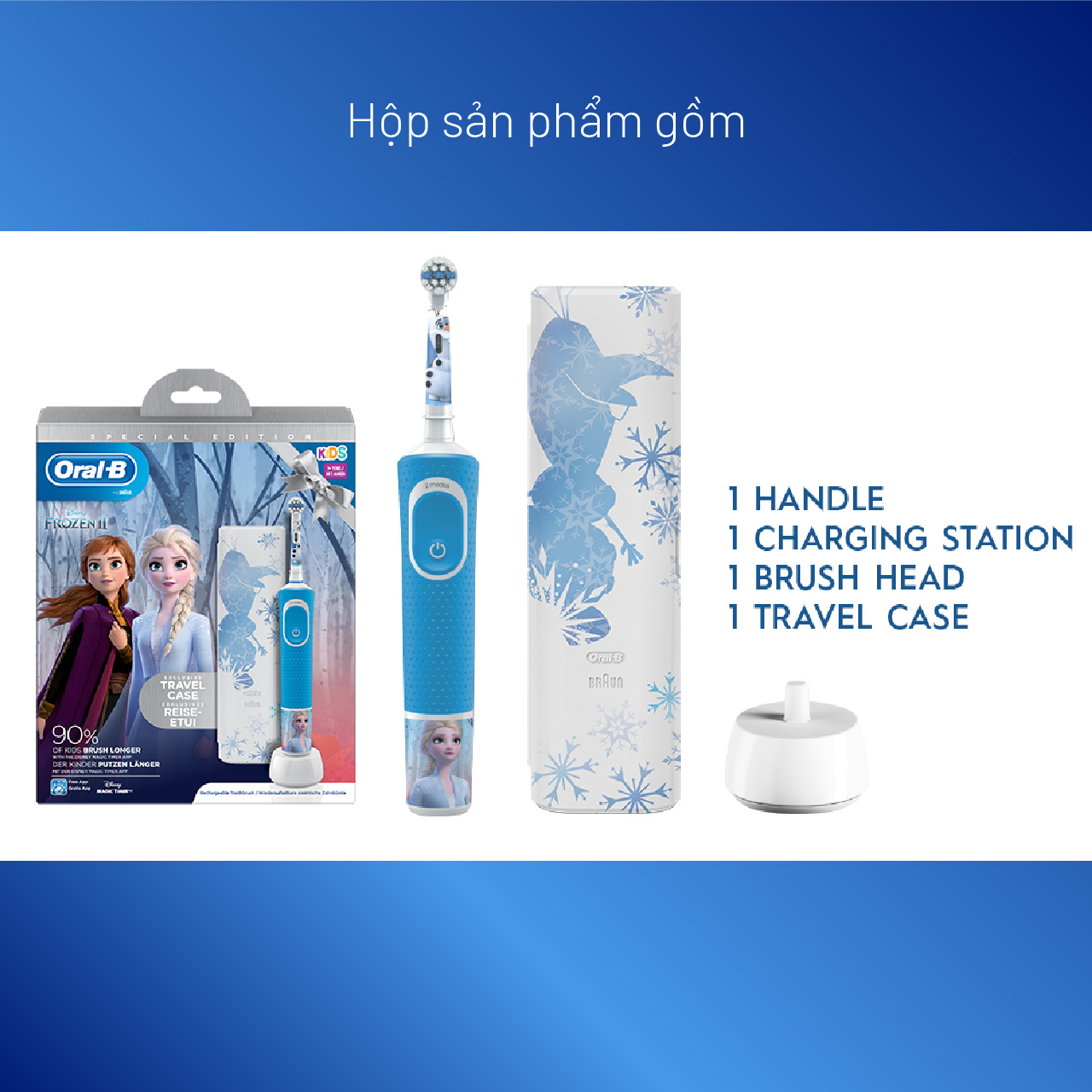 Bàn chải điện trẻ em Oral-B Pro D100 Disney Frozen - 2 chế độ chải - Hàng chính hãng