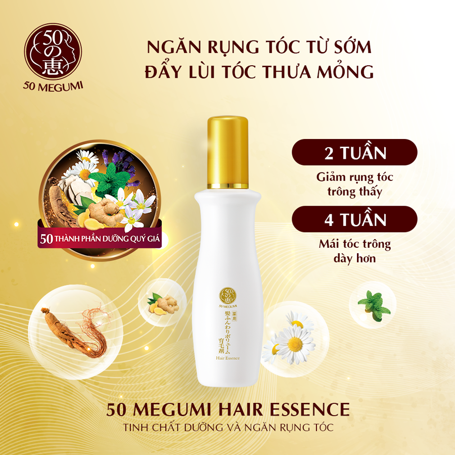 Combo 01 Tinh chất dưỡng và ngăn rụng tóc 50 Megumi Hair Essence 30 ml + 01 dầu gội ngăn rụng tóc 50 Megumi Hair Fall Control Shampoo 250 ml