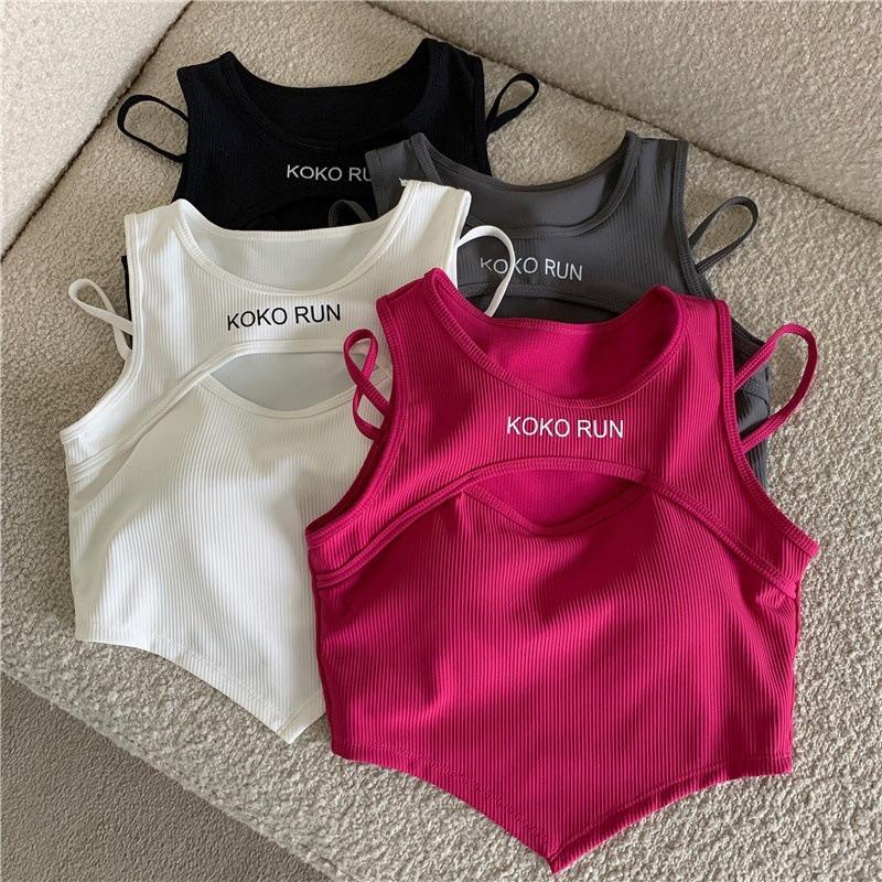 Áo 3 lỗ mix dây khoét ngực KOKORUN đệm ngực vạt tam giác croptop