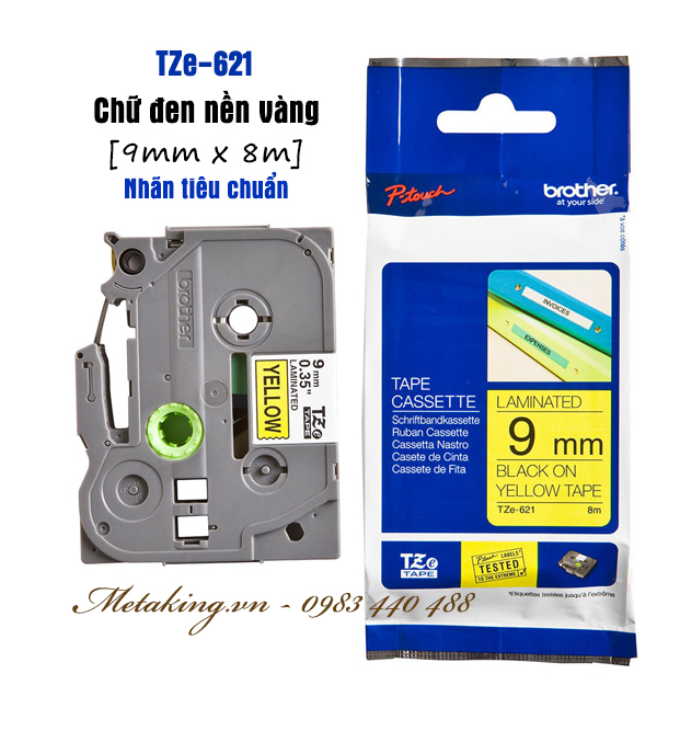 Nhãn In Tiêu Chuẩn TZE Brother Tze-621 Chữ Đen Trên Nền Vàng (9mm) - Hàng chính hãng