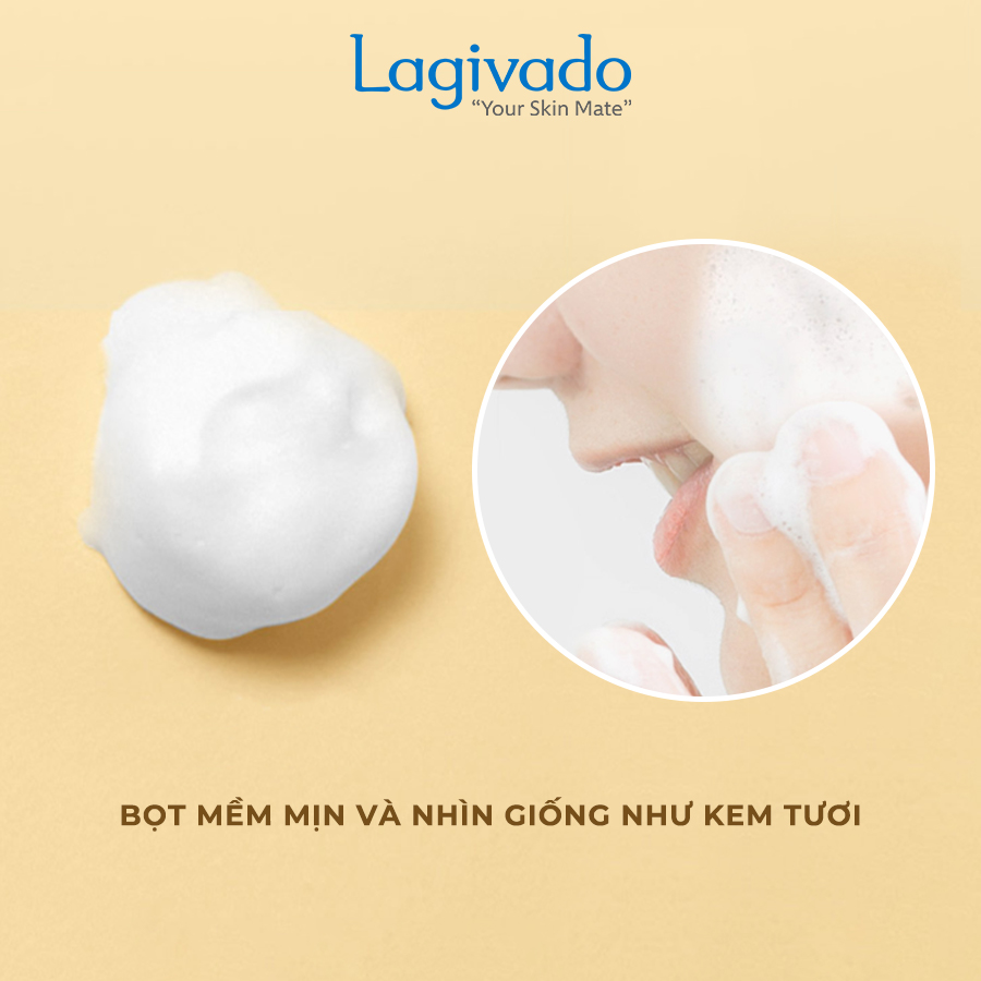 Sữa rửa mặt tạo bọt trắng da Hàn Quốc Lagivado chiết xuất vàng cám Gold Defence, không làm khô Creamy Foam Cleanser 50ml