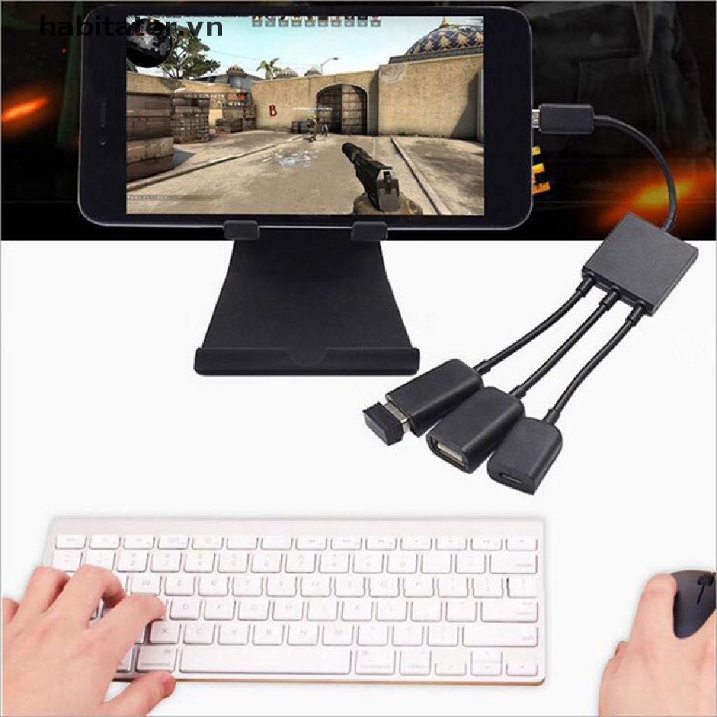 Dây Cáp OTG Chuyển Đổi 3 Trong 1 Micro USB Type C Sang Hai Cổng USB 2.0