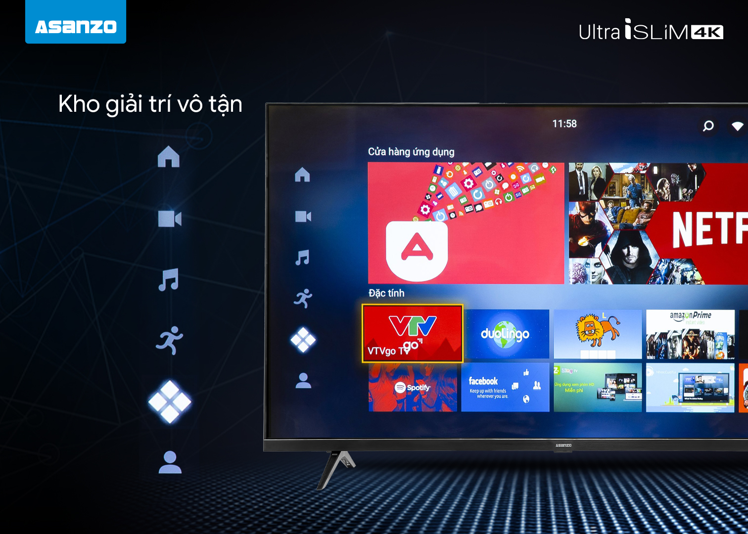 Smart Tivi 4K Asanzo Ultra iSLIM 50U72 50 inch - Hàng chính hãng