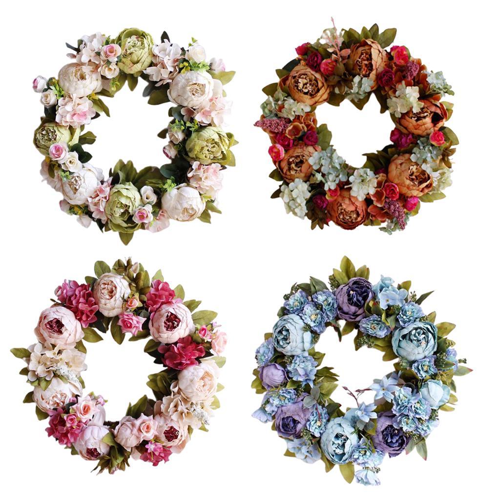 Artificial Flower Wreath Garland for Home Wedding Party Decor Pink