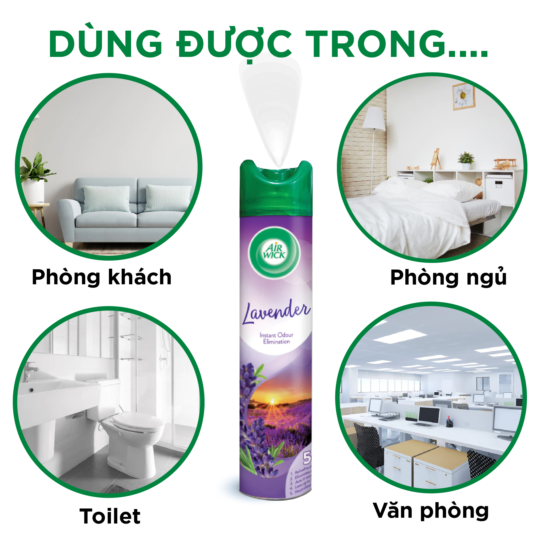 Chai xịt thơm phòng hương Lavender AIRWICK hương thơm dịu nhẹ, vòi xịt thông minh giúp tỏa hương dễ dàng 300ml