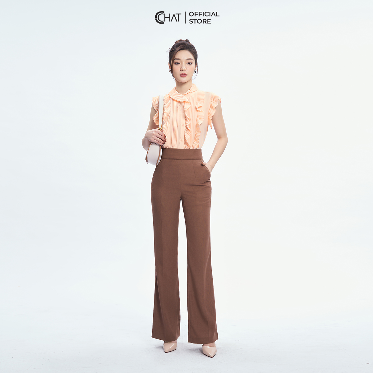 Áo Sơ Mi Nữ  Dập Ly Bấu Mí Chất Liệu Chiffon Cao Cấp 53FNH2012ST