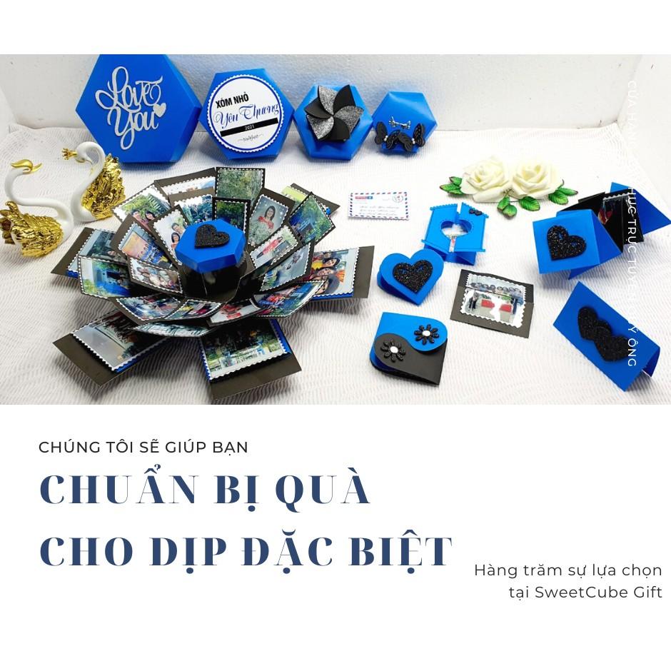 Exploding Box Quà Tặng Độc Lạ, LOVE BOX LỤC GIÁC 5IN1 BLUE(19.5x19.5x13cm)