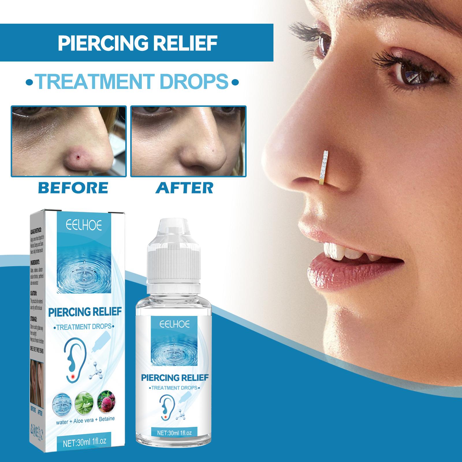 EELHOE 30ml Piercing Relief Treatment Drops Aftercare Treatment Gentle Soothing Bumps Keloid for Ears Nose Nipples Facial Body Areas