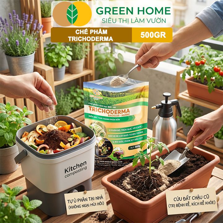 Nấm Đối Kháng Trichoderma GreenHome, Bao 500gr, Ủ Phân Hữu Cơ, Ủ Rác, Khử Mùi Hôi, Cải Tạo Đất