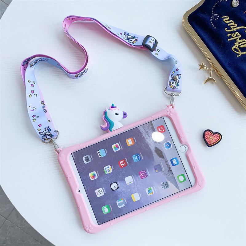 Ốp lưng chống sốc silicon mềm đáng yêu Unicorn có dây đeo cho Samsung Galaxy Tab S6 Lite 10.4 inch 2020 Sm P610 P615