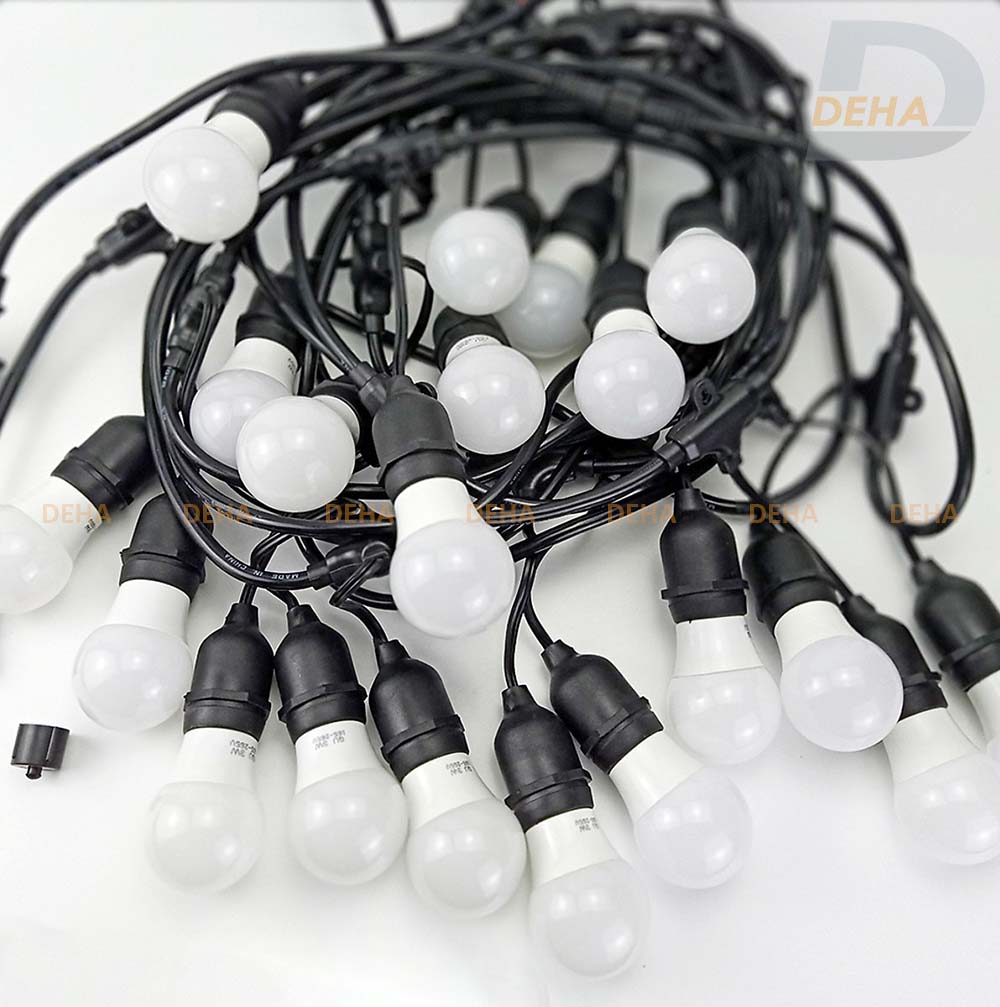 Bộ dây đèn trang trí ngoài trời led Ping Pong chống nước, dây led đúc đui E27 đuôi chuông, bóng Led thả cổ điển Vintage decor nhà hàng, quán nước cafe, bar, trà chanh, trà sữa (Tùy chọn chiều dài dây và loại bóng)