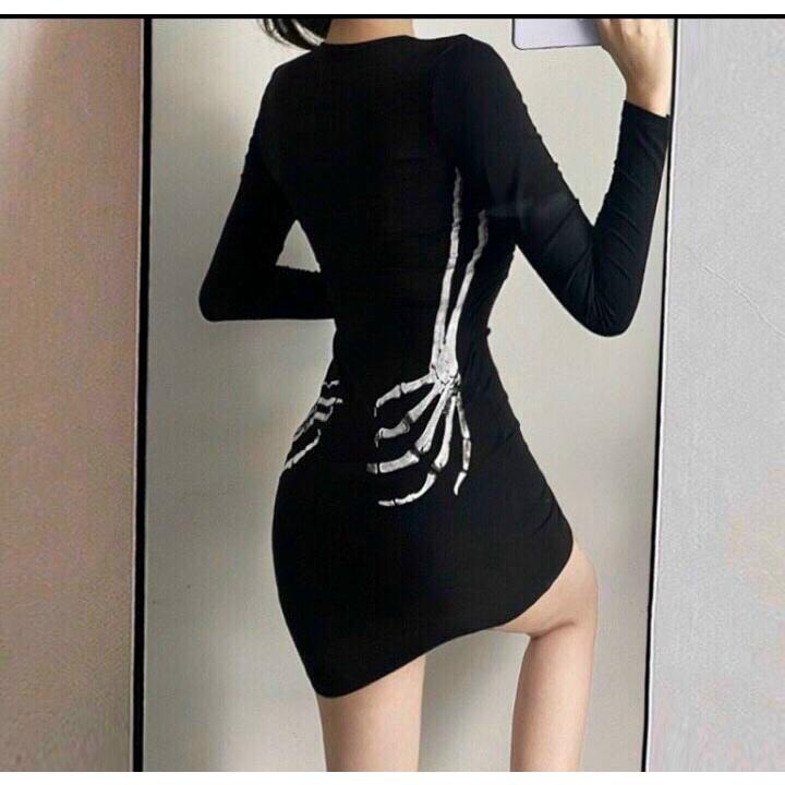 Gunkaymatter Váy Đầm Ôm Body Tay Dài Cổ Tròn,Váy In Hình Sương Tay Siêu Dễ Thương