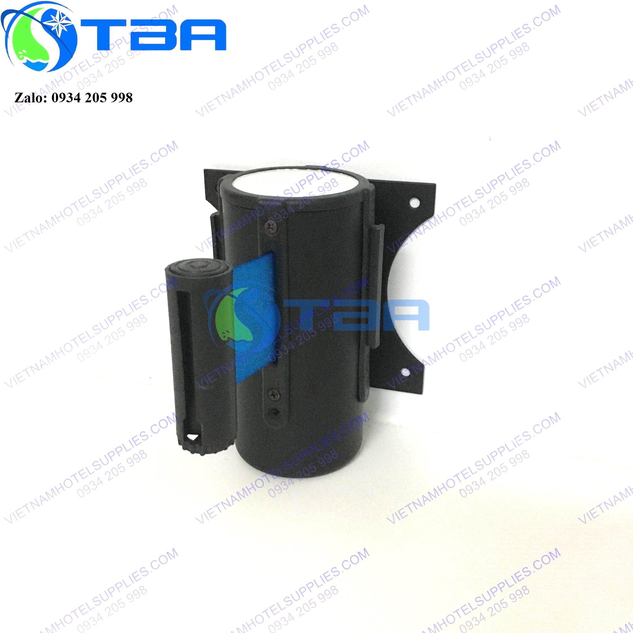 Trụ chắn 3m màu đen dây căng màu xanh dương gắn tường cao cấp