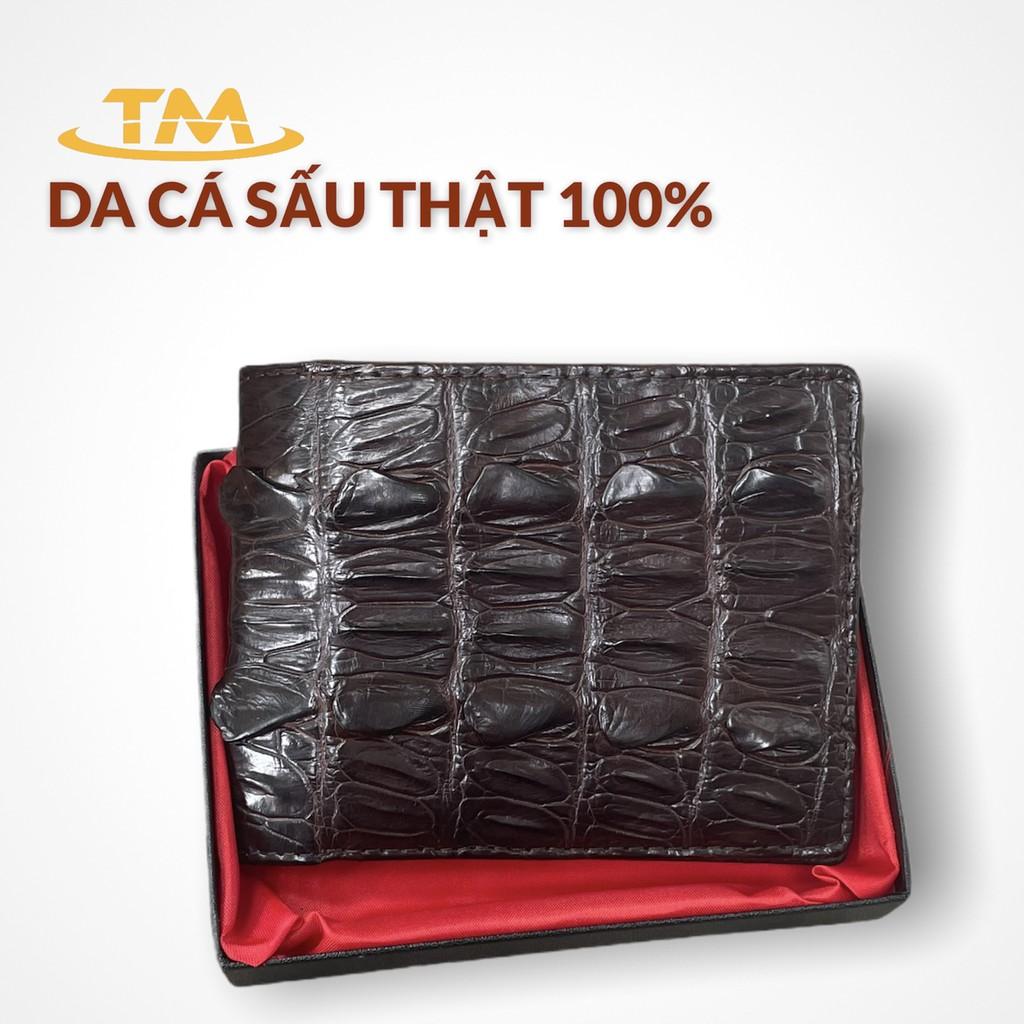 Bóp Da Cá Sấu Ví Nam Cá Sấu Gai Đuôi Cao Cấp Giá Rẻ Màu Nâu ST03 Full Hộp